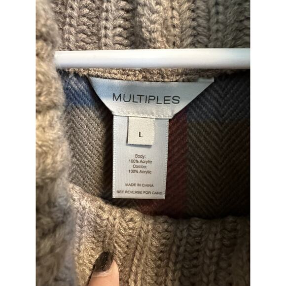 Multiples | Tartan Plaid Cowl Neck Poncho Shawl Sweater NWT -Size Large - Picture 3 of 6